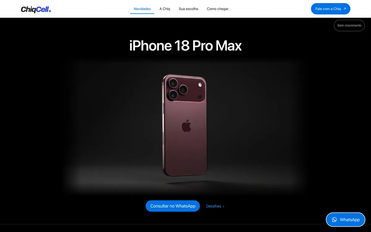 Prévia do site da Chiq Cell: iPhone em destaque sobre fundo escuro